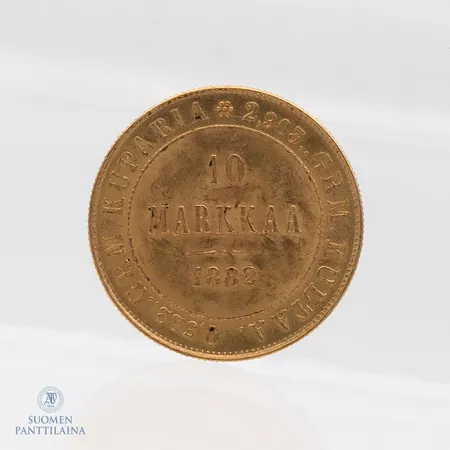 Kultaraha 10 markkaa, vuodelta 1882, 900, Paino: 3,2 g