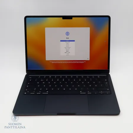 Kannettava tietokone Apple Macbook Air 13.6" M2 256Gt, Keskiyönsininen, ostokuitti 5/2024 Elisa, virtajohto ja laatikko.