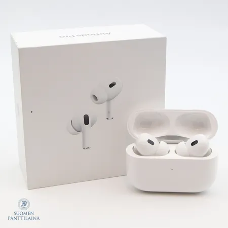 Apple Airpords Pro, 2nd Gen, A3048, MagSafe latauskotelo ja alkuperäinen laatikko, ostettu 8.8.2024, takuu 1 vuosi