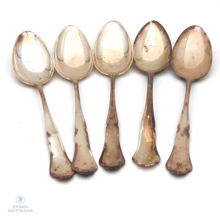 Viisi ruokalusikkaa, Chippendale, käytön jälkiä, pituus 170mm, 813,  Paino: 168,8 g