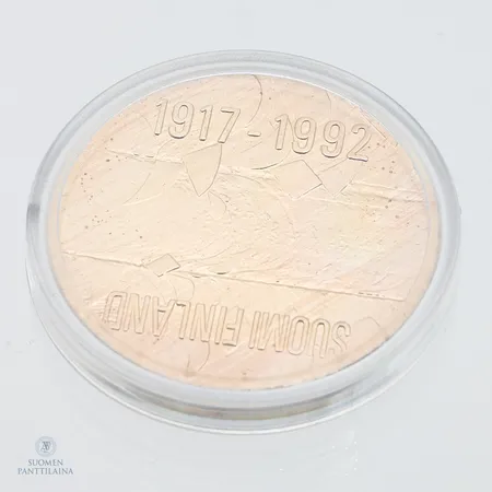 Hopienen Juhlaraha, Itsenäinen Suomi 75 vuotta 1917-1992, nimellisarvo 100mk, 925,  Paino: 24,3 g