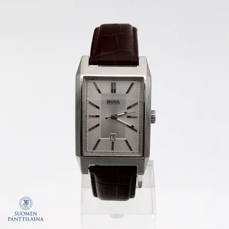 Teräsrannekello Hugo Boss, quartz, ref. HB.203.1.14.2583, mitat 43x33mm, nahkaranneke, laatikko. 