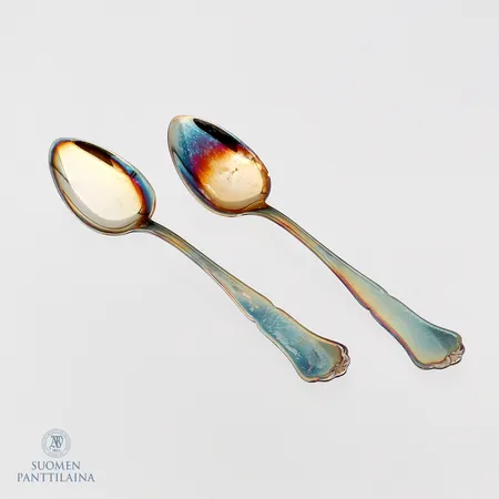 Kaksi kahvilusikkaa, Chippendale, pituus 116mm, 830, Paino: 24,8 g