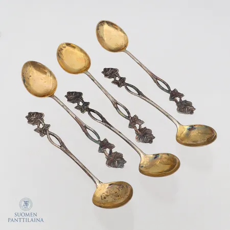 Kuusi kahvilusikaa, Ruusu, pituus 118mm, 830, Paino: 48,9 g