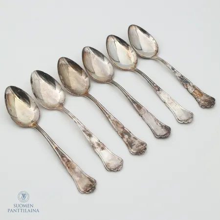 Kuusi kahvilusikkaa, Chippendale, pituus 117mm, 830,  Paino: 71,7 g