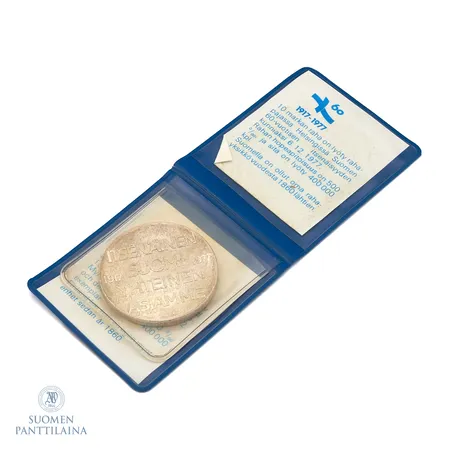 Juhlaraha, Itsenäinen Suomi 60 vuotta, nimellisarvo 10mk, 1917-1977, 500, Paino: 21,7 g