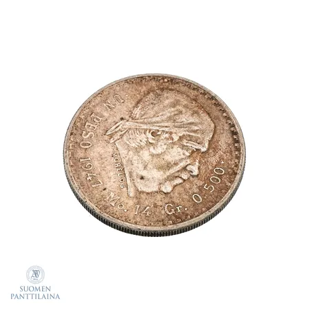 Hopearaha, 1 Peso "Cacheton", 1947, 500 Paino: 14 g