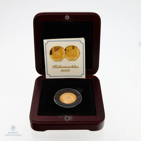 Kultaraha, Suomi 2001, Kultamarkka 2001, nimellisarvo 1 markka, rasia, 750,  Paino: 8,6 g