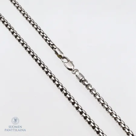 Kaulaketju, pituus 42cm, leveys 3mm, 585 valkokulta  Paino: 10,7 g
