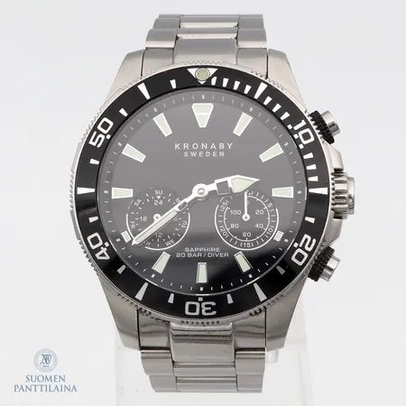 Teräsrannekello Kronaby Saphire 20 BAR /DIVER, quartz, mod. S3778, Ø 50mm, pituus 190mm, käytöstä aiheutunutta kulumaa. 