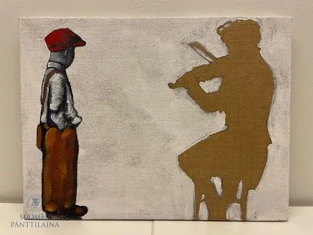 Öljyvärimaalaus juuttikankaalle, Hannu Palosuo, 40/2014, mitat 40x30cm, signeerattu. 
