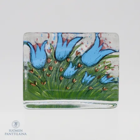 Lasikortti, Kissankellot, Heljä Liukko-Sundström, Iittala, korkeus 80mm, leveys 100mm.