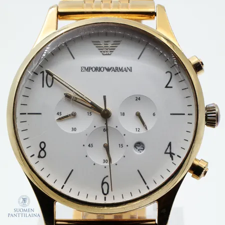 Teräsrannekello, Emporio Armani, quartz, rungon Ø 43mm, ref. AR-1893, lasissa ja rungossa naarmuja, ylempi nappi jumissa