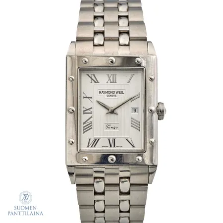 Teräsrannekello, Raymond Weil, Tango, quartz, ref.5381, rungon mitat 43x28mm, rannekkeen pituus 180mm