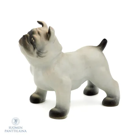 Eläinfiguuri Arabia, käsinmaalattu, Lea von Mickwitz, Buldoggi, korkeus 11,5cm
