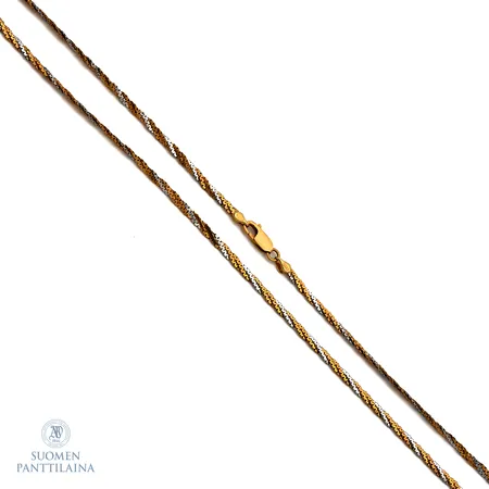 Kaulaketju, pituus 46cm, 750 kelta- ja valkokultaa,  Paino: 10 g