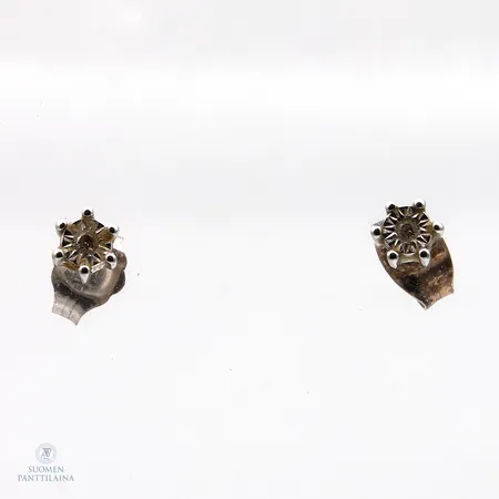 Timanttikorvakorut 2xn.0.005ct, toinen tausta hopeaa, korkeus 4mm, 585br valkokulta,  Paino: 0,7 g