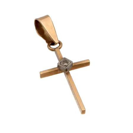 Ristiriipus timantilla 1xn0.01ct, korkeus 24mm, lenkki juotettu uudelleen kiinni, 585, Paino: 0,5 g