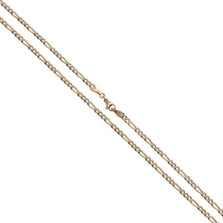 Figaro-kaulaketju, pituus 42,5cm, leveys 3mm, 585 kelta- ja valkokultaa, Paino: 8 g