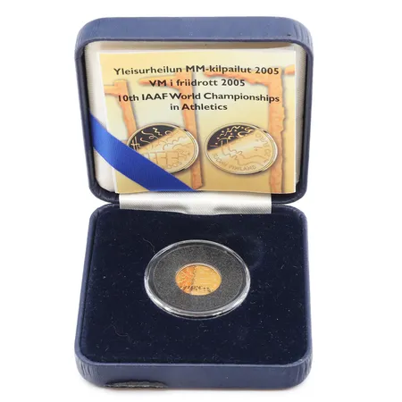 Kultaraha, Yleisurheilun MM-2005, nimellisarvo 20 euroa, rasia ja todistus, 900,  Paino: 1,7 g