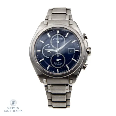 Teräsrannekello Citizen Eco-Drive titanium, ref. B612-S080282, käytön jälkiä, rungon Ø 45mm, rannekkeen pituus 210mm