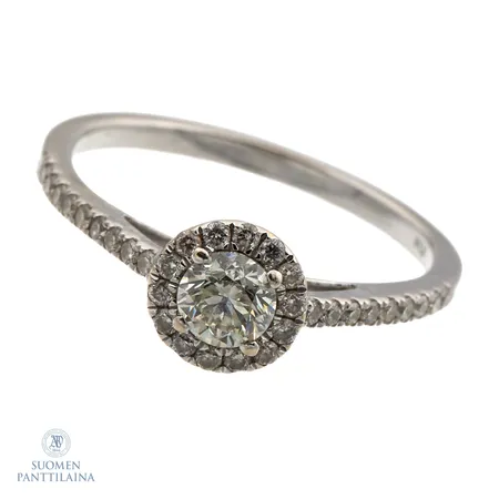 Timanttisormus 1xn.0.28ct 32xn.0.01ct, koko 16¾, 585 valkokulta,  Paino: 1,9 g