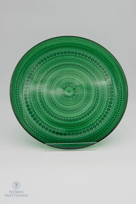 Lautanen Iittala, Kastehelmi, Ø 25cm, naarmuja ja kulumaa, vihreä