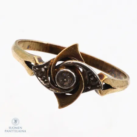 Timanttisormus 3xn.0.005-0.03ct, vanha hionta, koko 17¾, 585,  Paino: 2,1 g