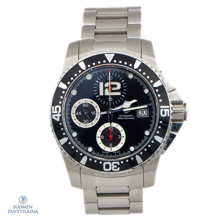 Teräsrannekello Longines Hydroconquest, ref. L36444566, sarjanumero 40207416, automaatti, rungon Ø 41mm, rannekkeen pituus 180mm, laatikko, kaksi jatkopalaa ja takuukortti