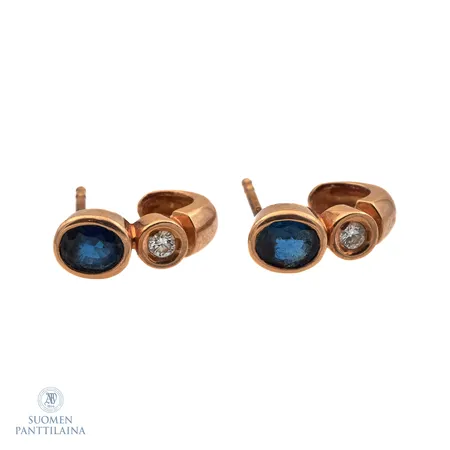 Sinisafiirikorvakorut timanteilla 2xn.0.05ct, taustat puuttuu, 585,  Paino: 2,4 g