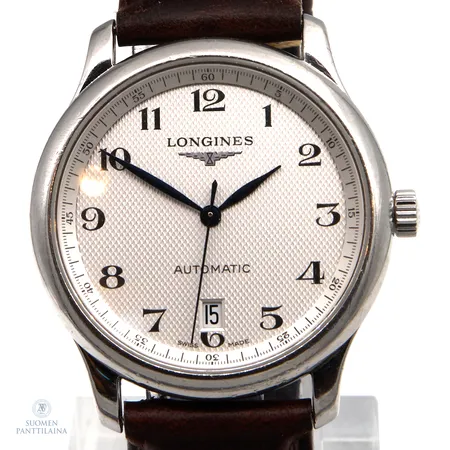 Terärannekello Longines Master Collection, automaatti, ref. L2.628.4.78.3, 21 jewels, caliber L619.2, rungossa pieniä käytön jälkiä, rungon Ø38,5mm, nahkaranneke, ranneke ei alkuperäinen, rannekkeen pituus 160-205mm