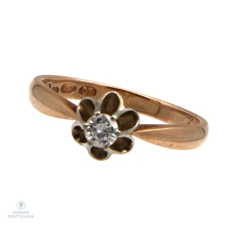 Timanttisormus 1xn.0.13ct, kaiverrettu, koko 17½, 750, Paino: 3 g
