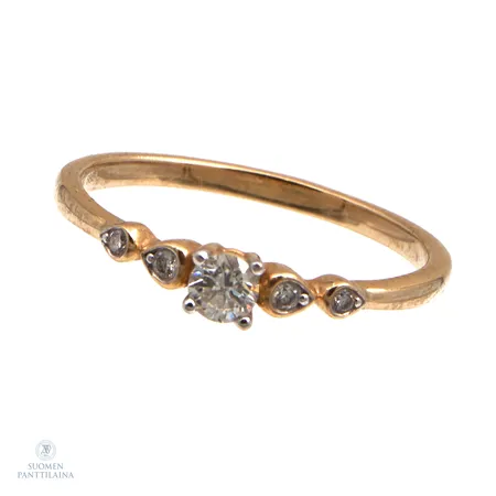 Timanttisormus 1xn.0.10ct 4xn.0.01ct, koko 16½, 585, Paino: 1,4 g