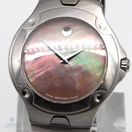 Teräsrannekello Movado, quartz, Swiss Made, ref 84 G1 1892, pientä käytön jälkeä, rungon Ø37mm, teräsrannekkeen pituus 180mm, 