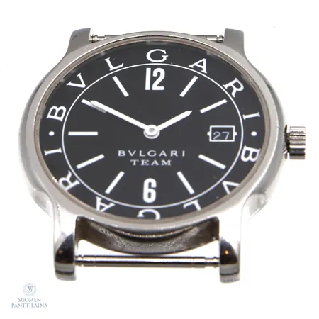 Teräsrannekello Bvlgari Solotempo Team, ref ST 35 s,  quartz, Swiss Made, rungon Ø35mm, ei ranneketta, takakansi irti, 