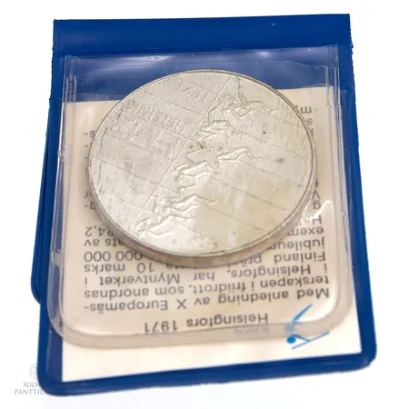 Juhlaraha, Suomi 1971 EMX Helsinki, nimellisarvo 10mk, 500, Paino: 24,4 g
