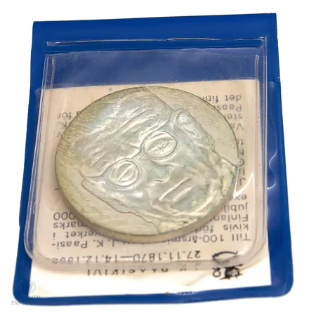 Juhlaraha, J.K Paasikivi, 100 vuotta 1970, nimellisarvo 10mk, 500, Paino: 22,7 g