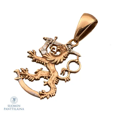 Leijona-riipus, korkeus 38mm, 585 kelta- ja valkokultaa, Paino: 4,5 g