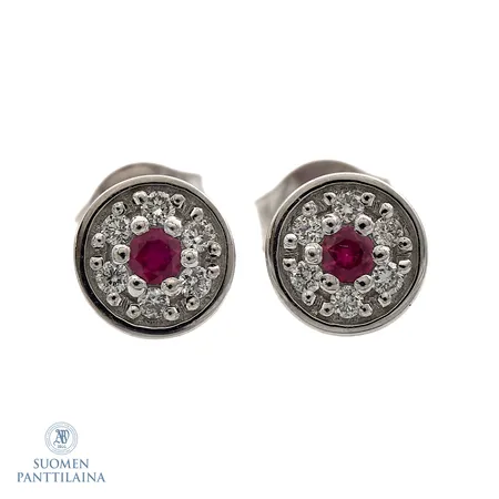 Kivikorvakorut timanteilla 12xn.0.01ct, Ø 6mm, 585br valkokulta,  Paino: 1,9 g