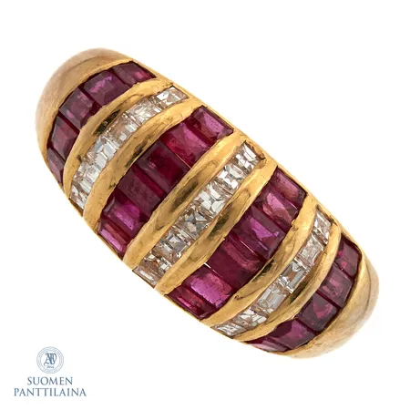 Kivisormus timanteilla 19xn.0.02ct princess hionta, koko 16¾, 750br,  Paino: 7,9 g