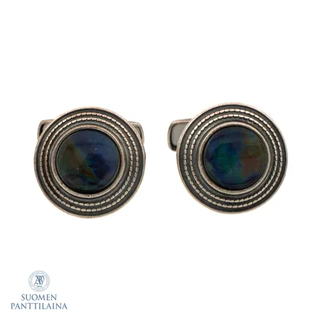 Spektroliitti kalvosinnapit, Kalevala, Ø 18mm, 925br,  Paino: 13,5 g