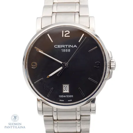 Teräsrannekello Certina 1888 DS Caimano, quartz, rungon Ø 38mm, rannekkeen pituus 180mm.