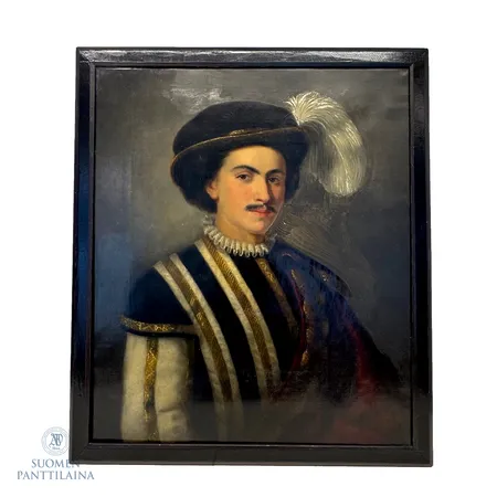 Muotokuvamaalaus, arvioltaan 1800-luvulta, 70x60cm, taustaa maalattu uudelleen, irronnut kehyksestä.
