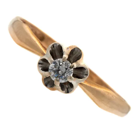 Timanttisormus 1xn.0.10ct, runko vääntynyt, kaiverrettu, koko 18, 750,  Paino: 1,9 g
