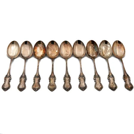 Yhdeksän jälkiruokalusikkaa, Romantiikka, pituus 143mm, 830,  Paino: 220 g