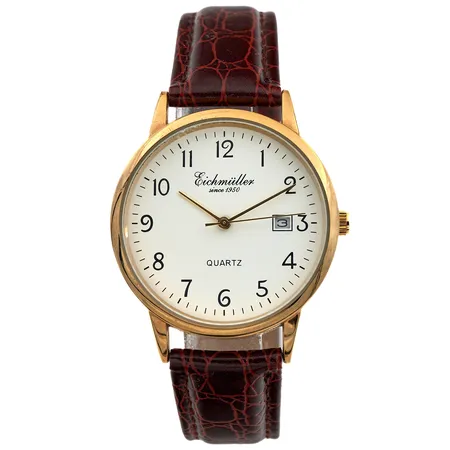 Teräsrannekello, Eichmuller, lasin reunassa naarmuja, quartz, rungon Ø 37mm, nahkaranneke