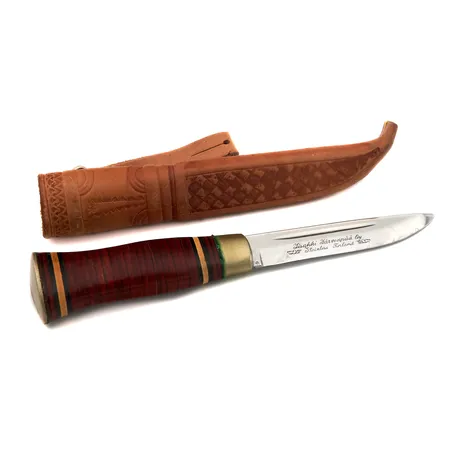 Puukko, Iisakki Järvenpää, terän pituus 105mm, puukon pituus 215mm, nahkatuppi