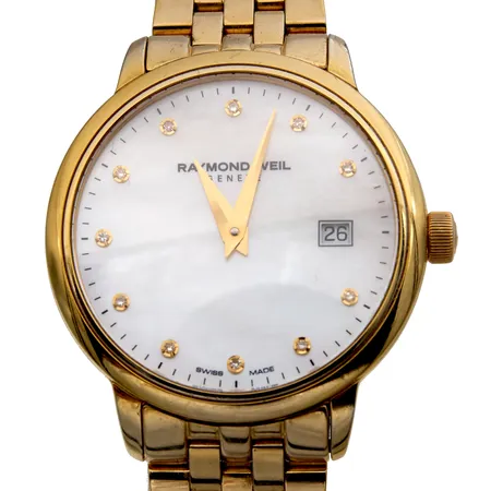 Teräsrannekello Raymond Weil Toccata, timantteja 0.03ct,  quartz, 5988 -P -97081, Ø 29mm, pituus 150mm ja lisäpalat 25mm,  aitoustodistus, ohjekirja ja säilytysrasia.  Paino: 0 g