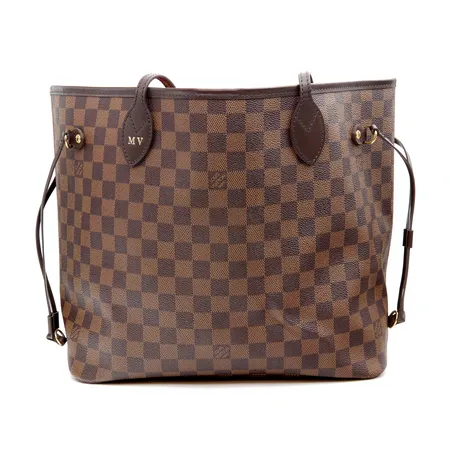 Käsilaukku Louis Vuitton Neverfull MM Damier Ebene, N41358, nimikirjaimet MV, ei pienempää sisäpussukkaa, ostokuitti LV Helsinki 14.3.2019, dustbag ja alkuperäinen laatikko.