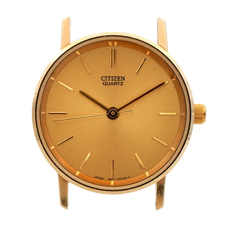 Kultarannekello, Citizen, quartz: paristo loppunut, rungon 24mm, kaiverrettu, ei ranneketta, 585br,